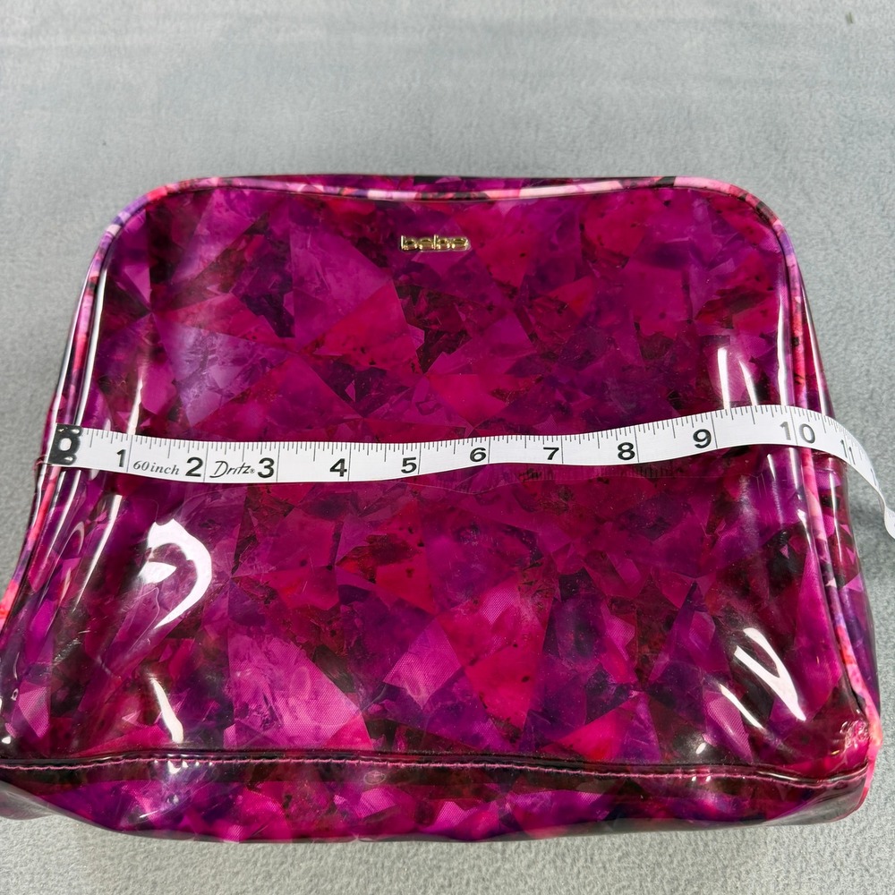 Bebe Pink Purple Geometric Crystal Print Makeup Bag Cosmetic Case Glossy Gold - Picture 6 of 6